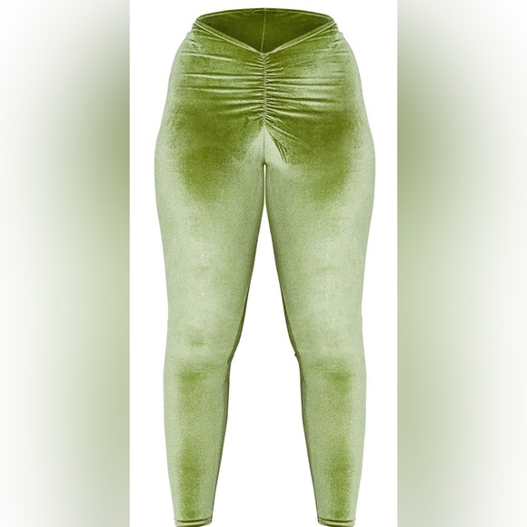 NWT PLT Shape Olive Velvet Tie Front Crop Top with Matching Velvet Tights Size 8 - Picture 4 of 9